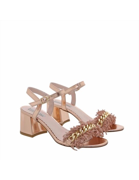 Tosca Blu sandalo donna in pelle specchio con frange e catena