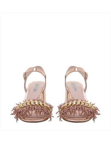 Tosca Blu sandalo donna in pelle specchio con frange e catena