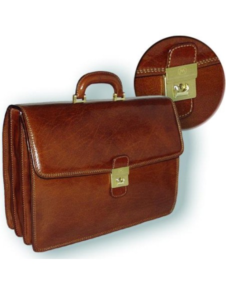 Meloni lavorazione artigianale cartella tre scomparti in pelle concia 