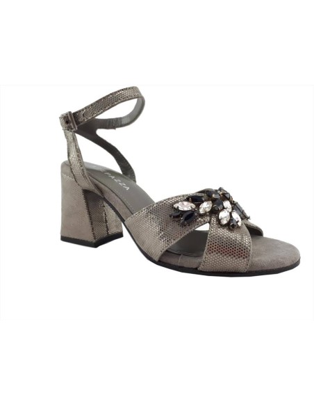 Ape Pazza sandalo donna in pelle con tacco e applicazioni pietre