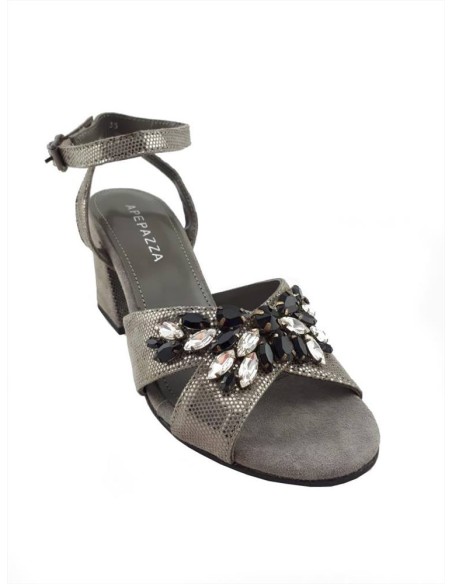 Ape Pazza sandalo donna in pelle con tacco e applicazioni pietre