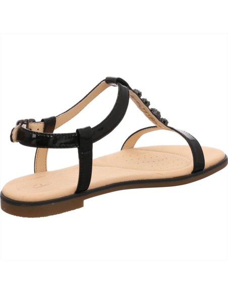 Clarks Bay Blossom sandalo donna basso in vernice nera con applicazion