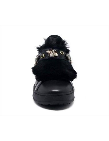 Apepazza sneakers da donna slip on in pelle con eco pelliccia e applic