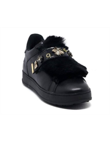 Apepazza sneakers da donna slip on in pelle con eco pelliccia e applic