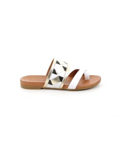 Grünland sandalo basso infradito da donna in pelle con inserto mosaico 2