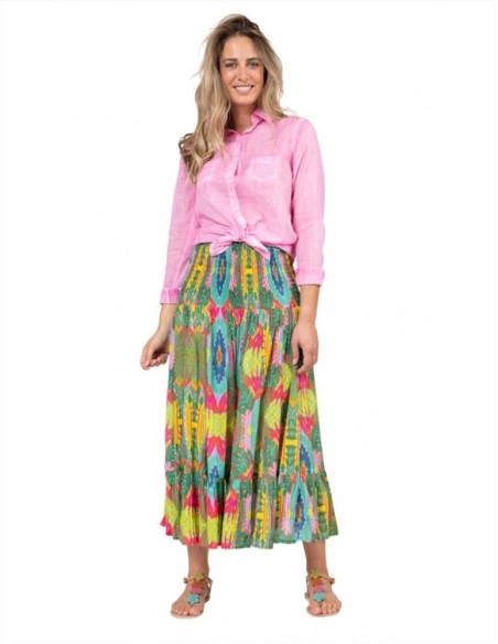 Terre Rouge gonna lunga da donna stampata Multico Vert Cactus