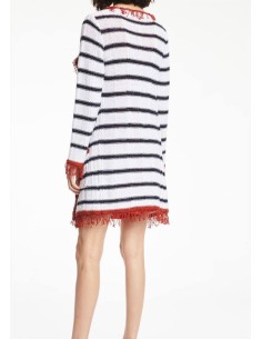 Gaudi jeans cardigan lungo da donna misto cotone rigato con frange 2