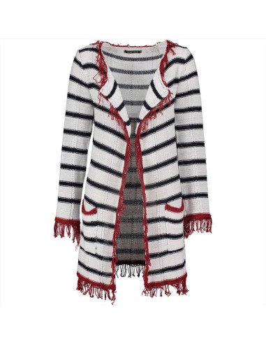 Gaudi jeans cardigan lungo da donna misto cotone rigato con frange