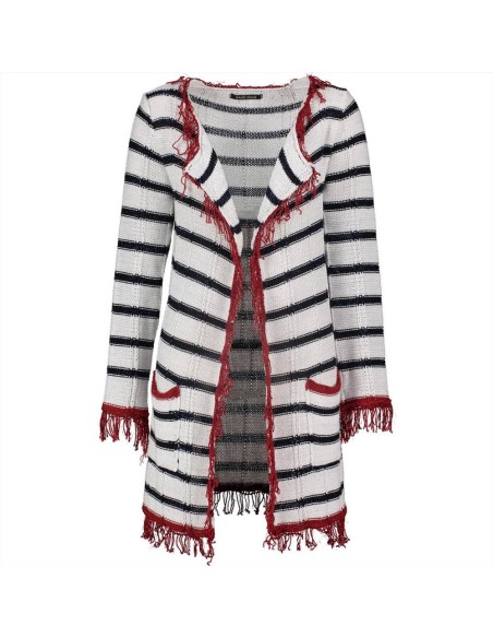 Gaudi jeans cardigan lungo da donna misto cotone rigato con frange