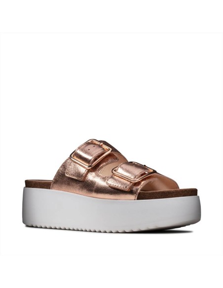 Clarks Botanic Slide sandalo flatform da donna in pelle con doppia fas