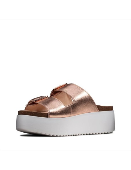 Clarks Botanic Slide sandalo flatform da donna in pelle con doppia fas