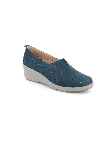 Grünland scarpa mocassino da donna in pelle traforata con zeppa