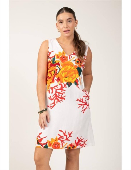 Terre Rouge abito da donna smanicato scollo a V in cotone stampato