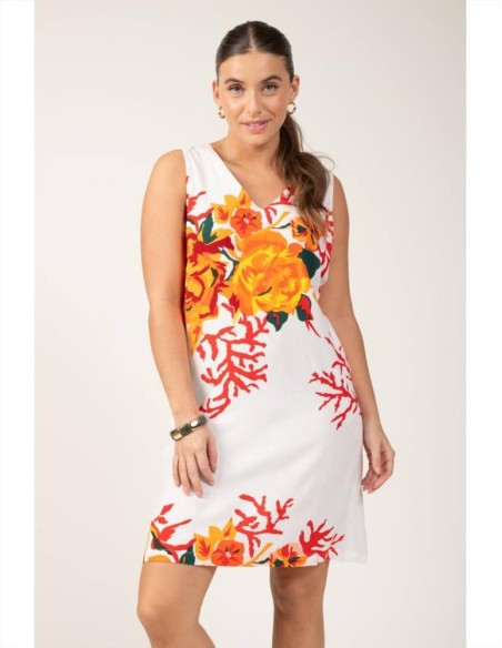 Terre Rouge abito da donna smanicato scollo a V in cotone stampato