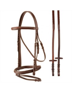 Tattini briglia e capezzina in cuoio profilato con redini in tela