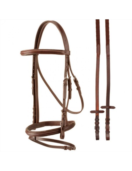 Tattini briglia e capezzina in cuoio profilato con redini in tela