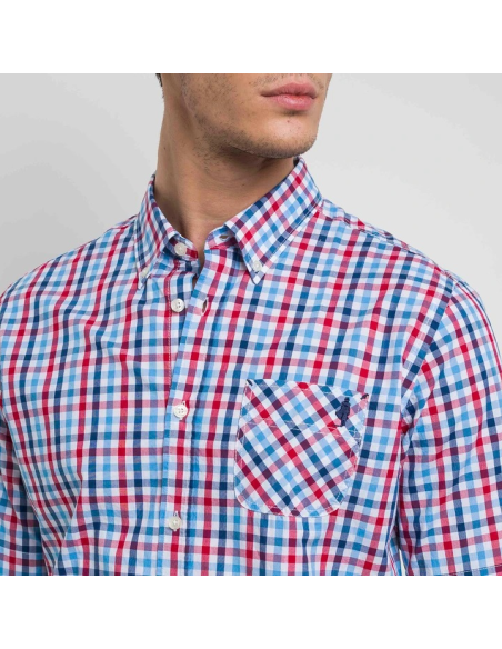 MCS camicia da uomo a manica corta in popeline a quadri colorati