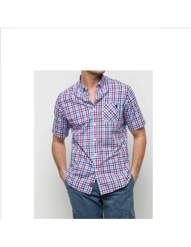 MCS camicia da uomo a manica corta in popeline a quadri colorati