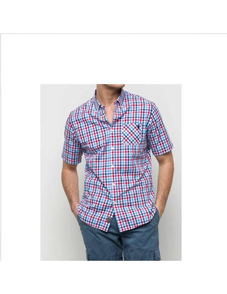 MCS camicia da uomo a manica corta in popeline a quadri colorati