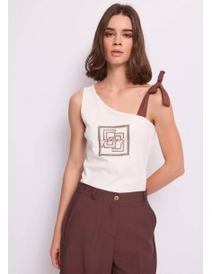 Gaudi Top monospalla con logo e strass