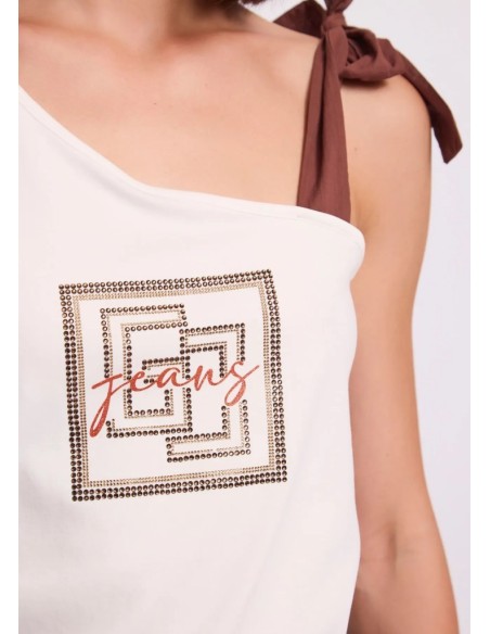 Gaudi Top monospalla con logo e strass