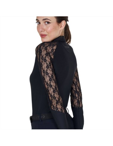 Amahorse Polo donna da allenamento con maniche lunghe in pizzo