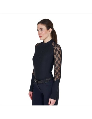 Amahorse Polo donna da allenamento con maniche lunghe in pizzo