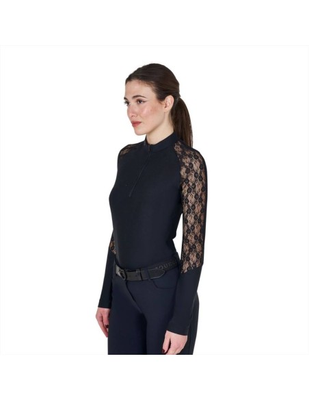 Amahorse Polo donna da allenamento con maniche lunghe in pizzo