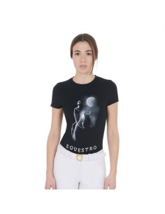 Amahorse T-shirt donna slim fit in cotone a manica corta con stampa a 