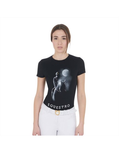 Amahorse T-shirt donna slim fit in cotone a manica corta con stampa a 