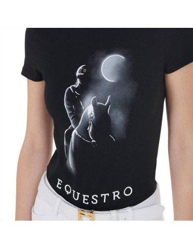 Amahorse T-shirt donna slim fit in cotone a manica corta con stampa a 