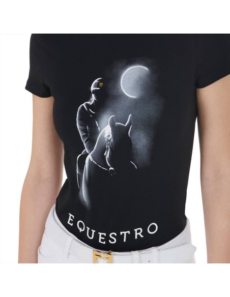 Amahorse T-shirt donna slim fit in cotone a manica corta con stampa a 