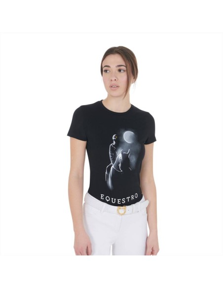 Amahorse T-shirt donna slim fit in cotone a manica corta con stampa a 