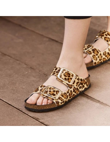 Grunland sandalo da donna doppia fibbia maculato in pelle